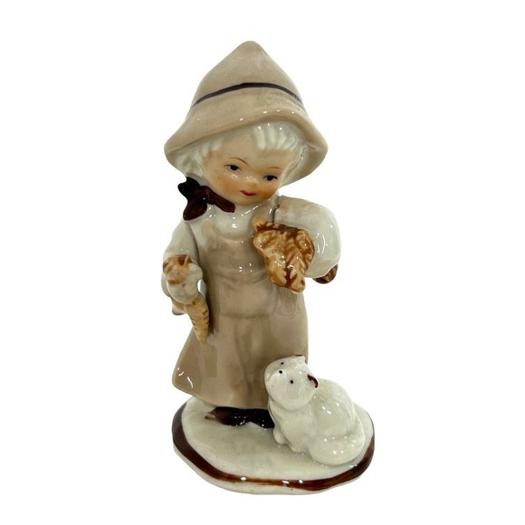 Boy & Girl Porcelain Figurines Glazed Bucolic Vintage 5” with Deer Bird Fox - Picture 8 of 14